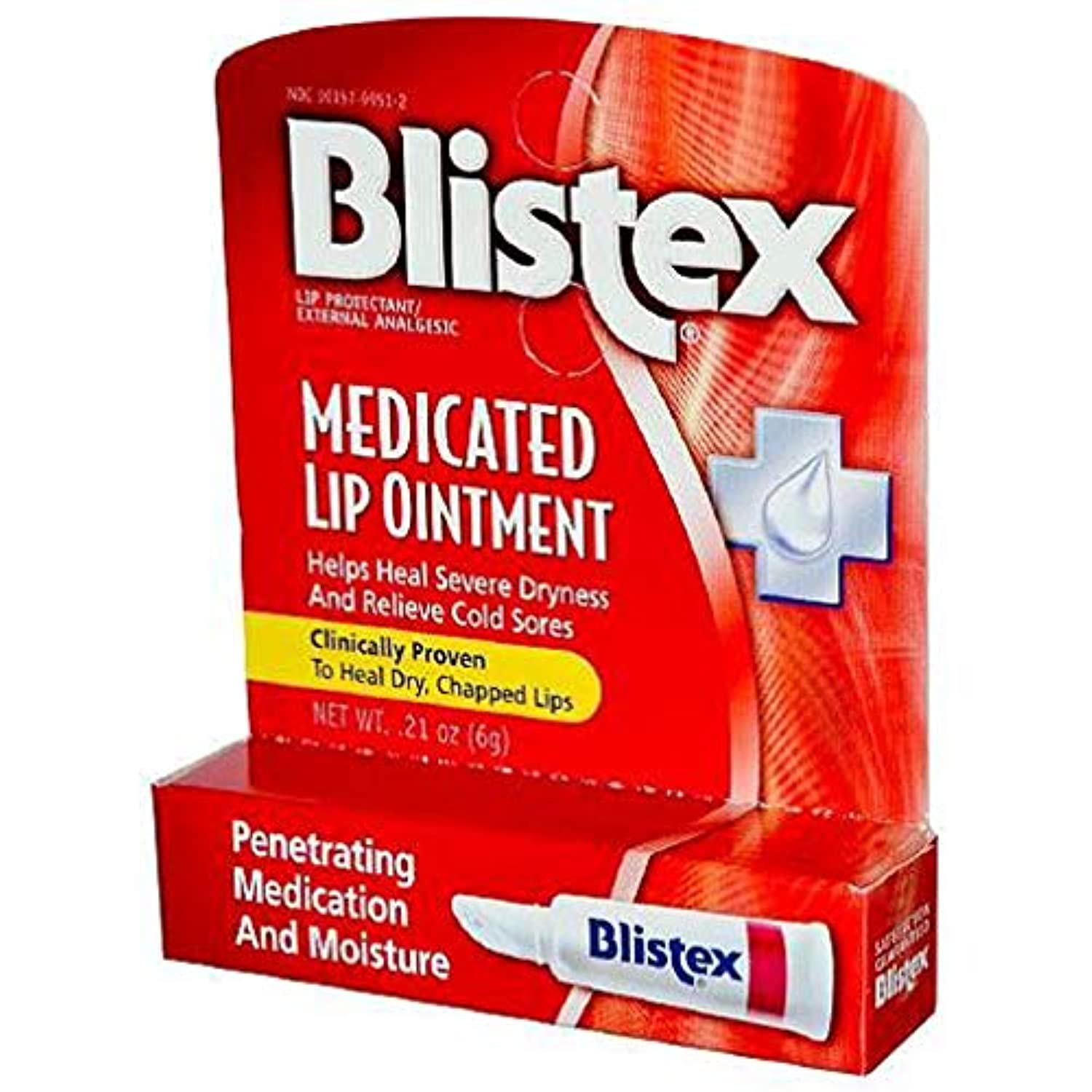 Blistex Medicated Lip Ointment bottle showing moisturizing formula for dry lips