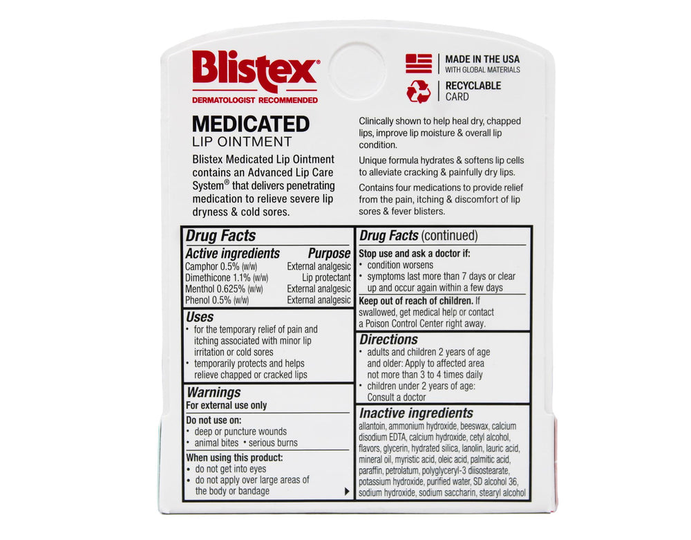 Blistex Medicated Lip Ointment box pack-11 closeup shows clear branding and packaging.