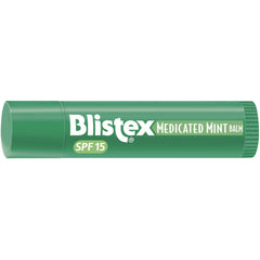 Blistex Medicated Mint Balm SPF 15 tube in-pocket for quick protection and hydration.