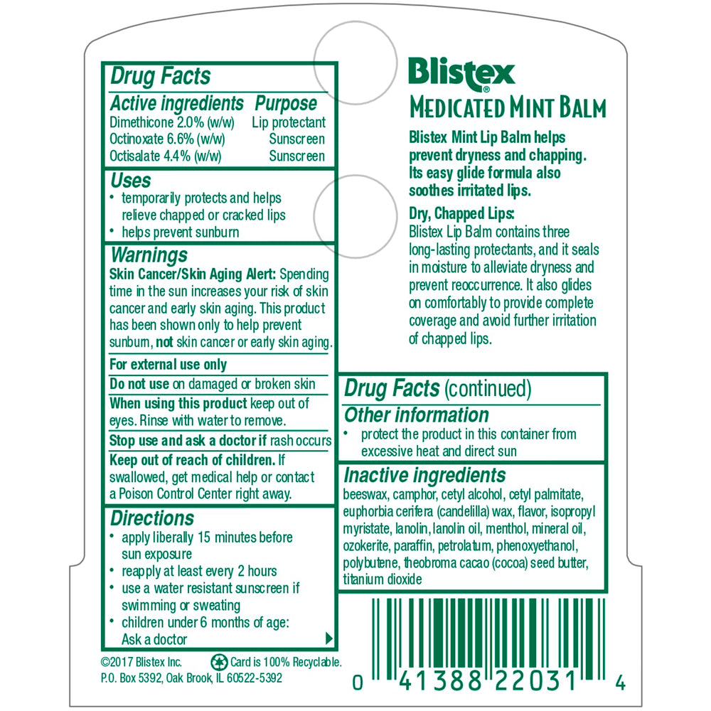 Blistex moisture-seal formula locks in hydration and reduces dryness.