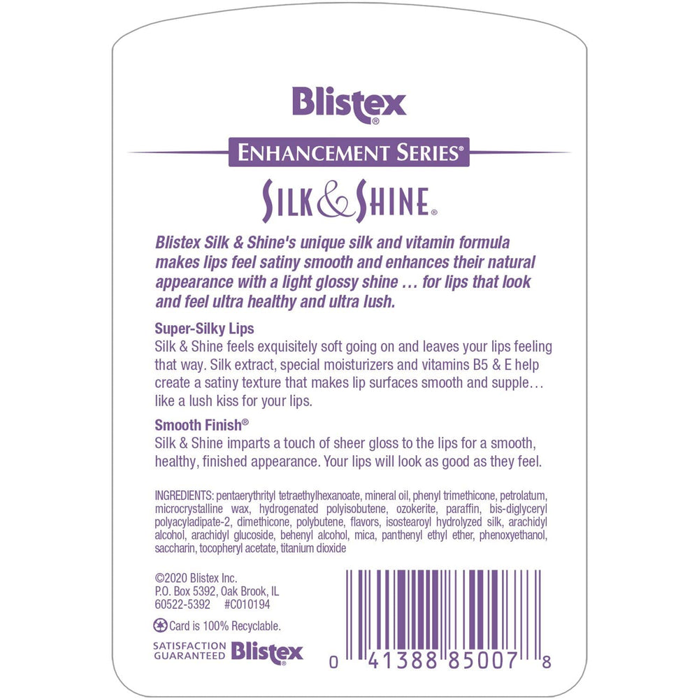 Blistex Silk & Shine close-up gloss highlights a subtle shine and smooth lips.