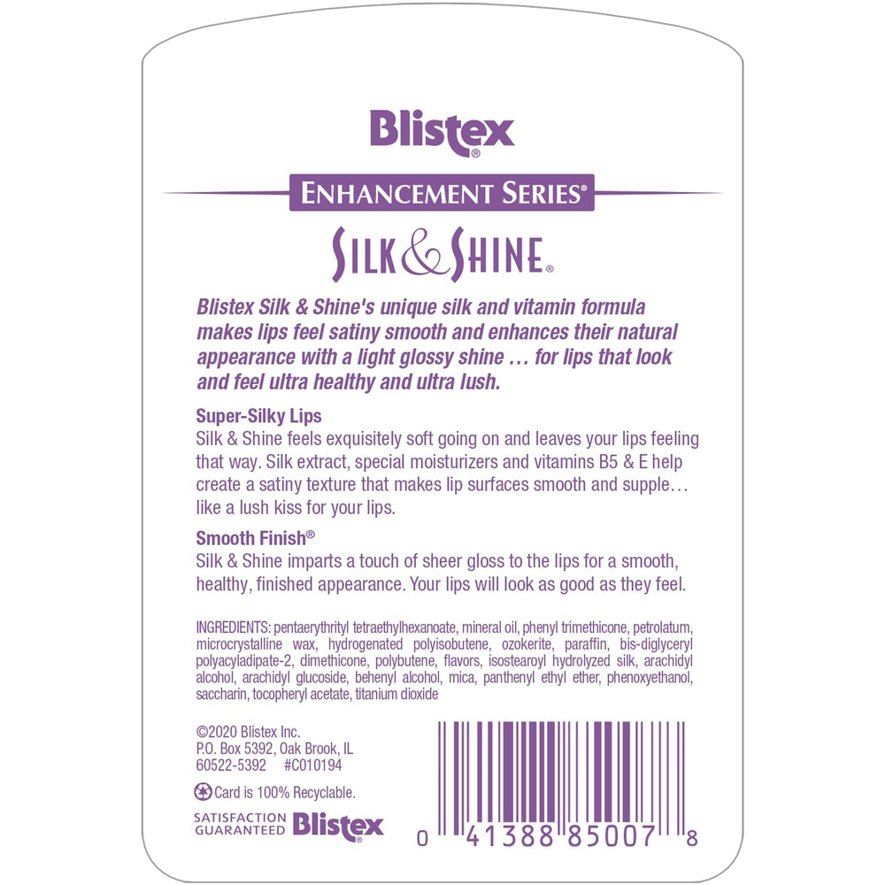 Vitamins B5 and E support nourishing lip care in Blistex Silk & Shine.