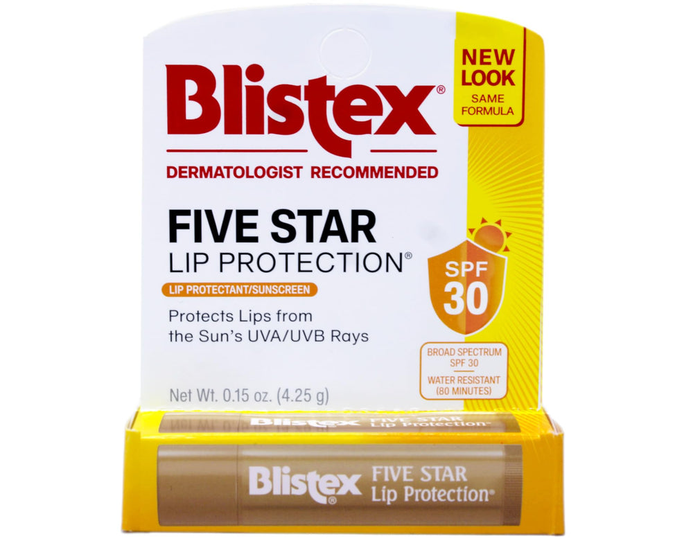 Blistex SPF 30 Five Star Lip Protection tube with smooth balm for daily sun protection.
