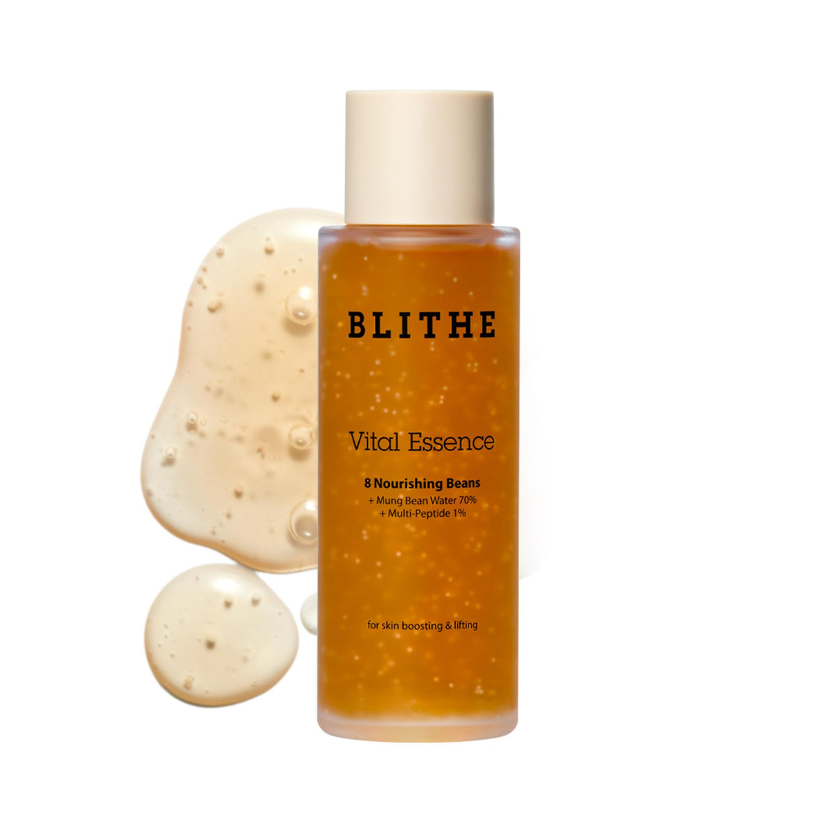 BLITHE Vital Essence 8 Beans bottle pour for smooth, hydrating application.