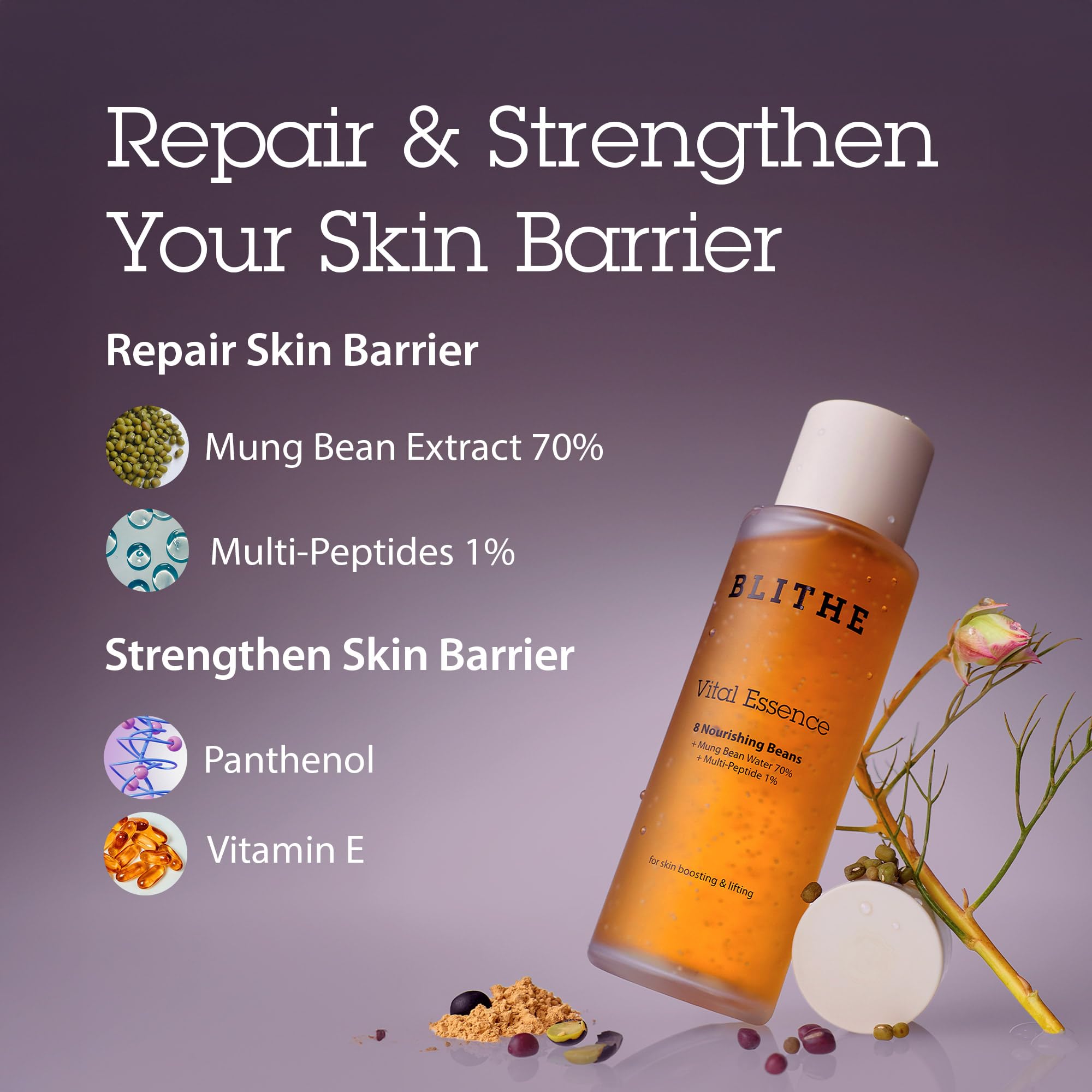 BLITHE Vital Essence fermented oil shot indicates deep nutrient penetration.