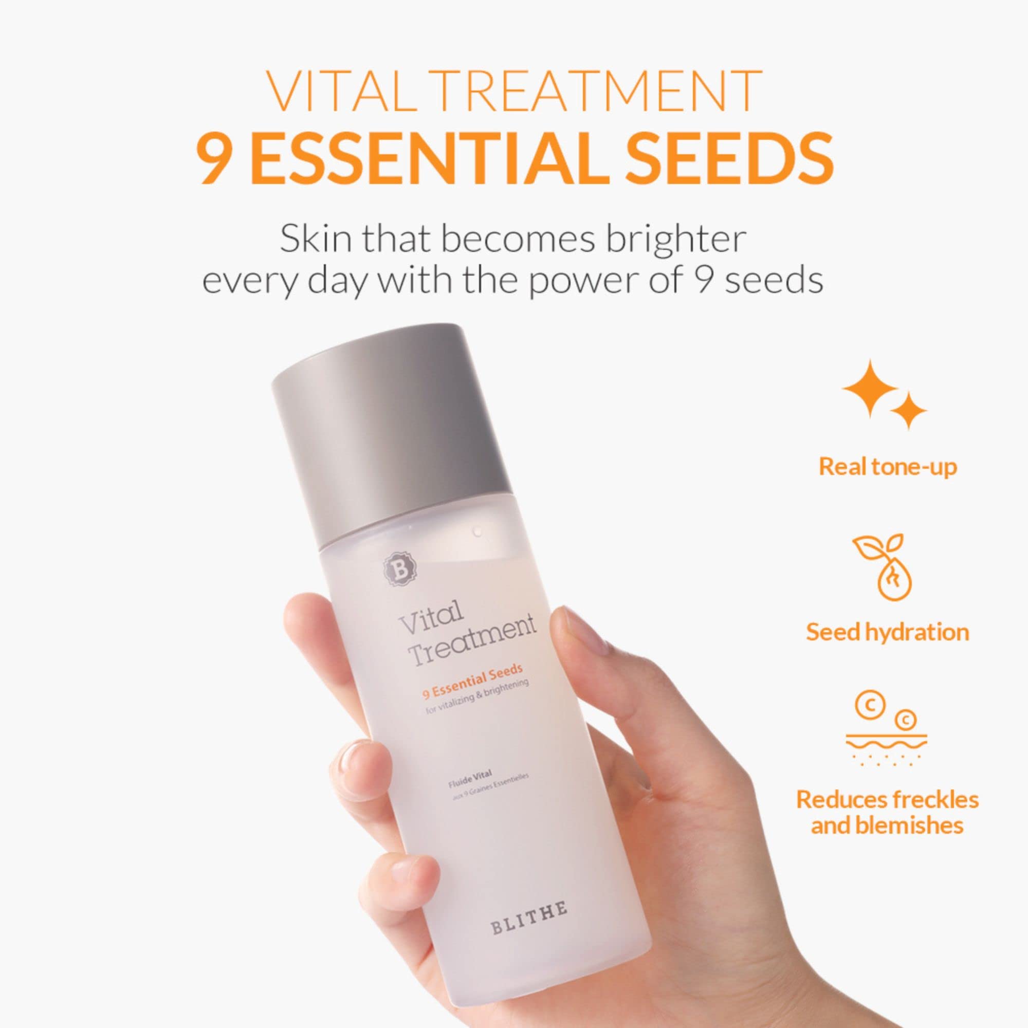 BLITHE Vital Treatment green tea extract visual showcases natural antioxidant-rich sources.