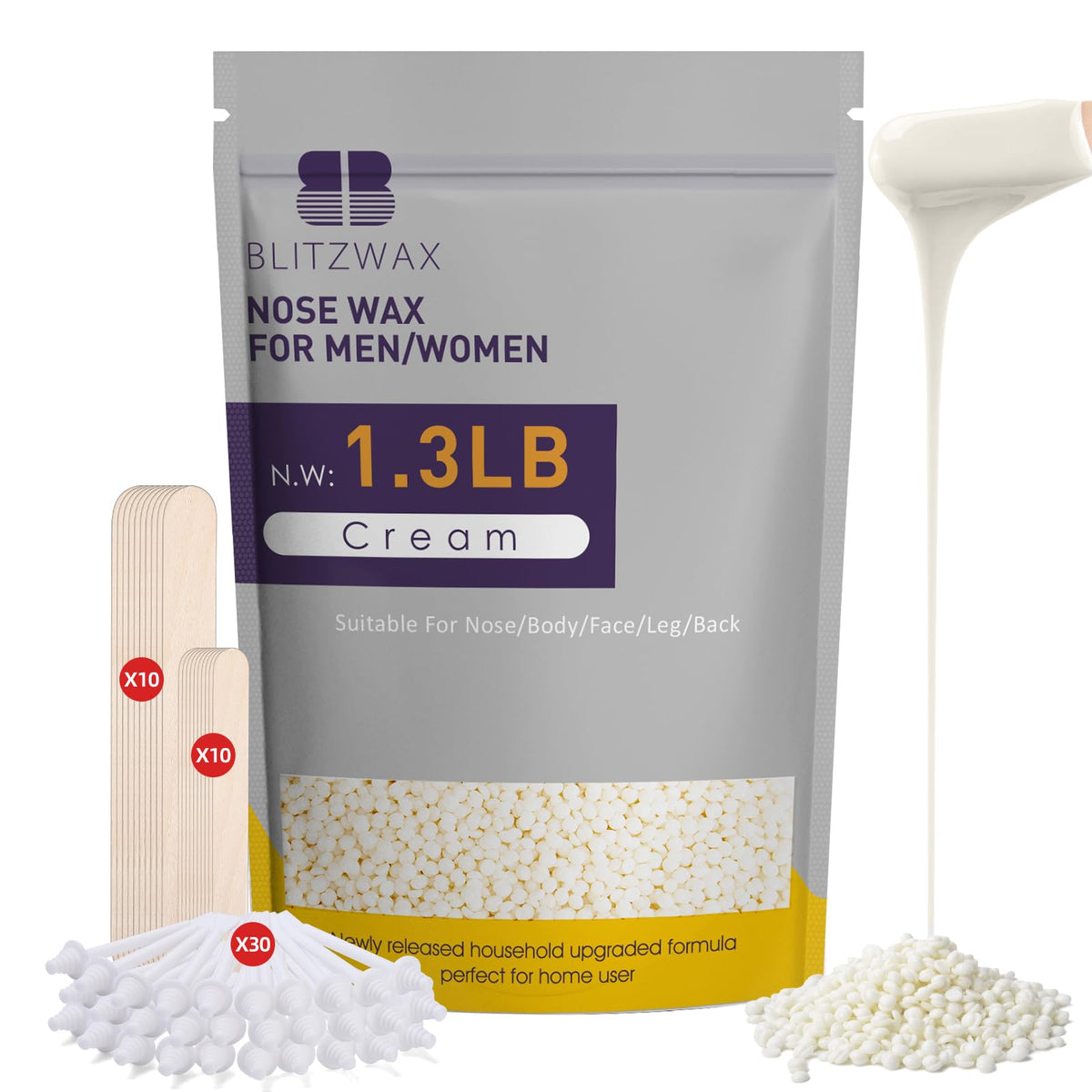 BLITZWAX 1.3lb hard wax beads for at‑home waxing and smooth skin.