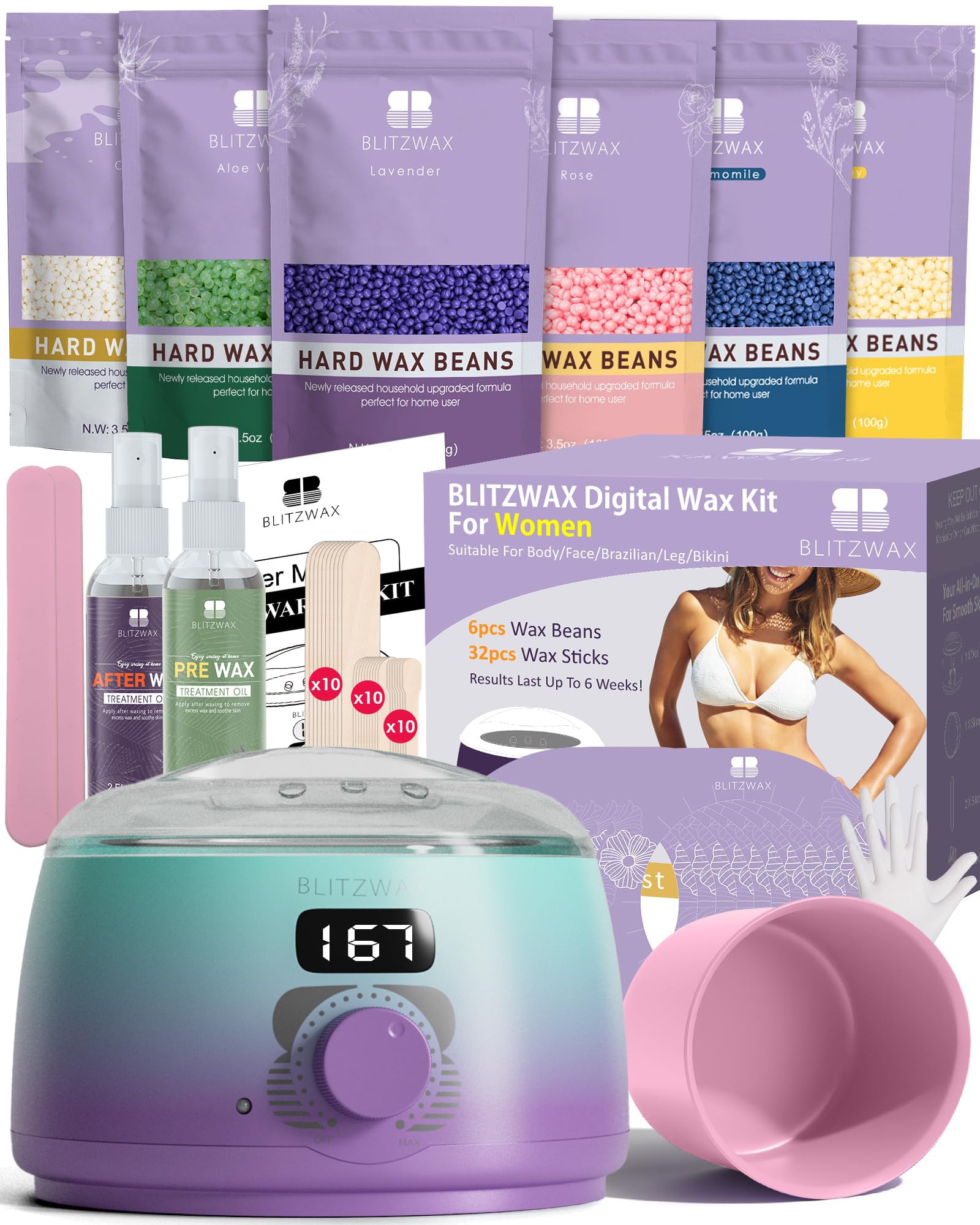 BLITZWAX Brazilian bikini waxing kit compact machine for at-home hair removal