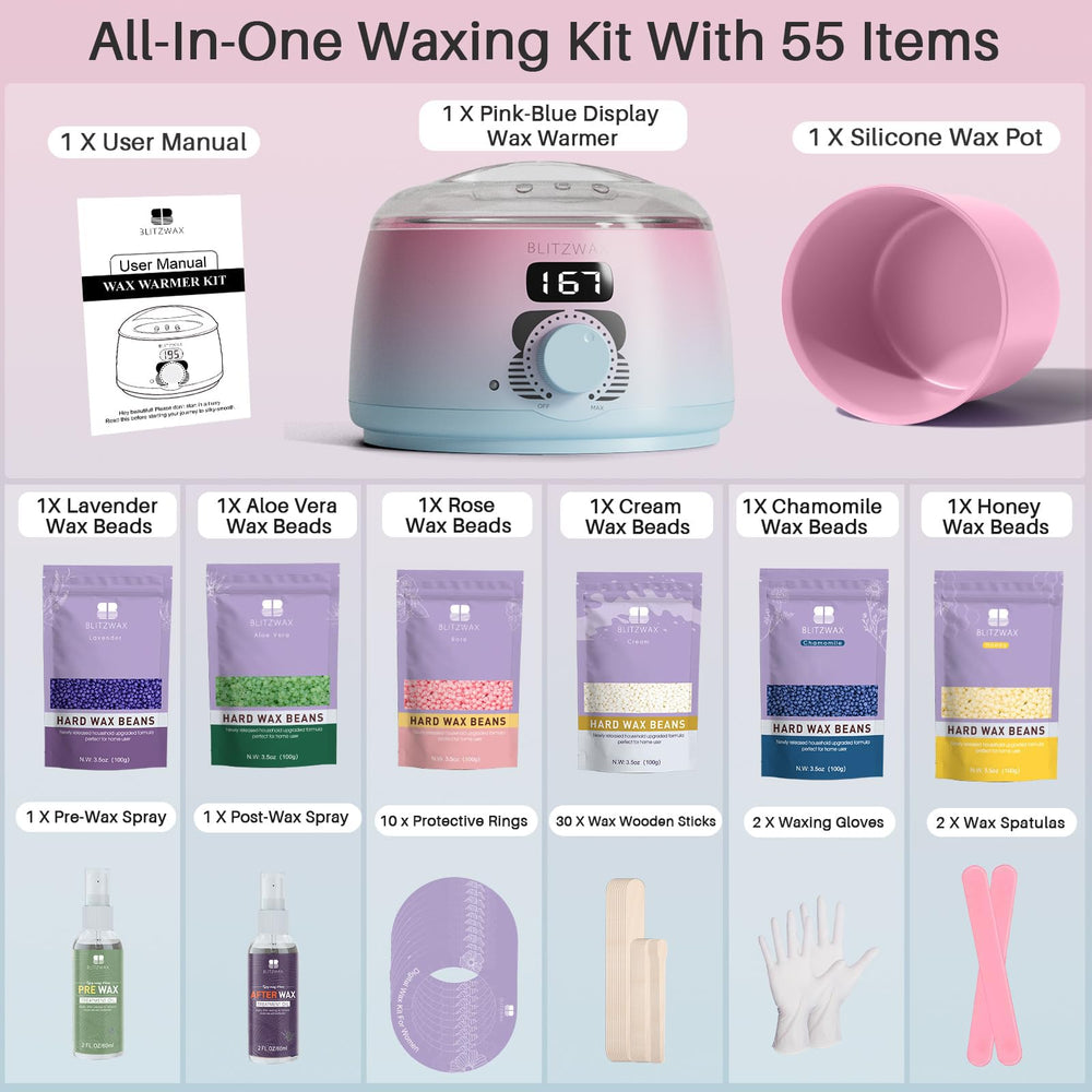 BLITZWAX legs waxing illustrates efficient removal on larger surfaces.