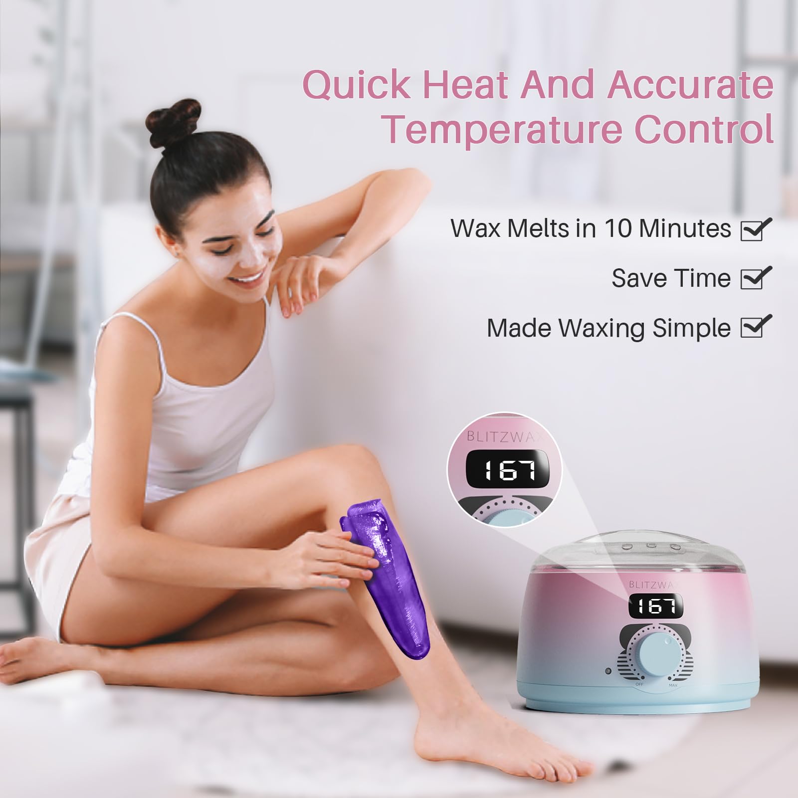 BLITZWAX wax warmer with fast heat speeds up at-home sessions.