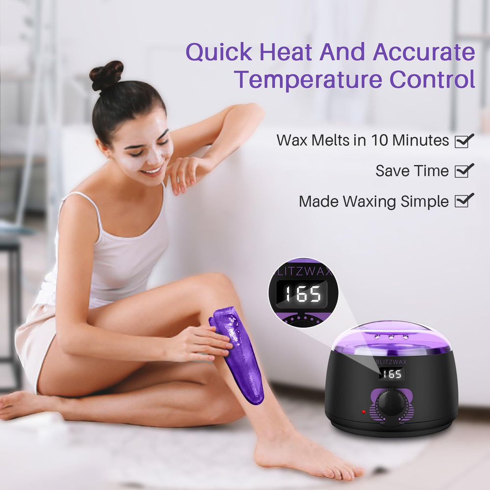BLITZWAX digital wax warmer showing precise temperature control for safe waxing.