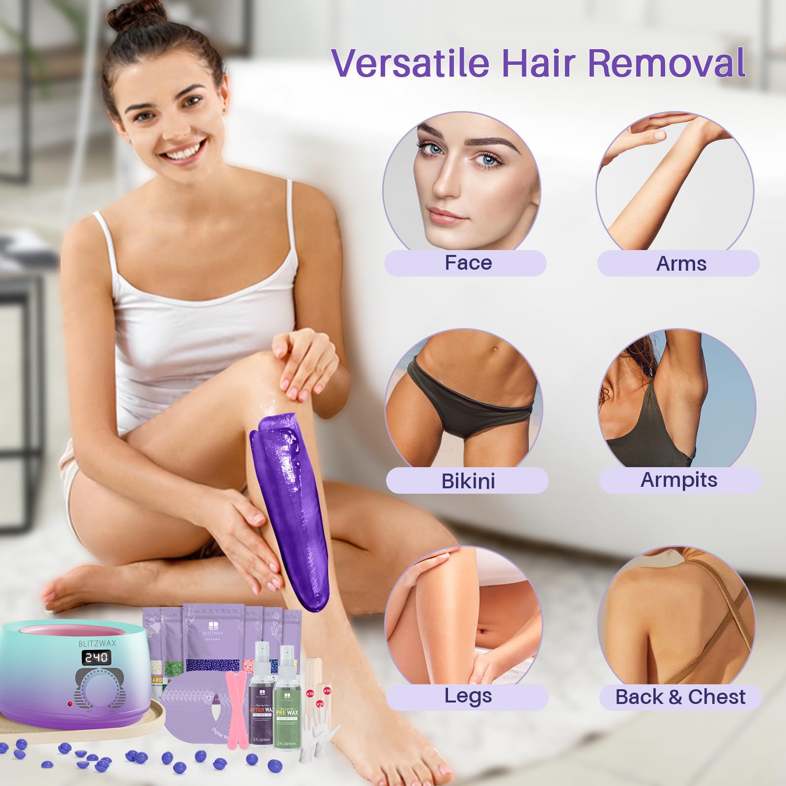 BLITZWAX full-body waxing beads for efficient hair removal on face, legs, and body