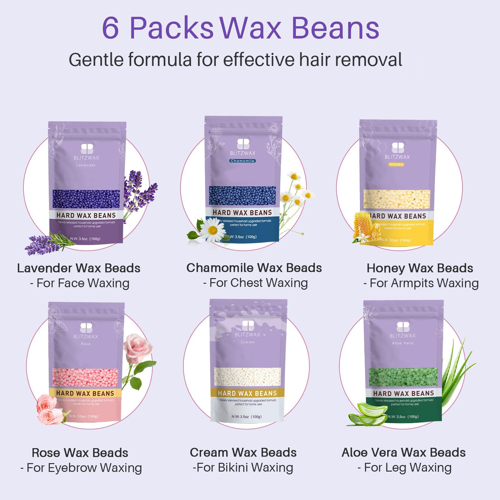 BLITZWAX jasmine wax bean offering relaxing ambiance during treatment.