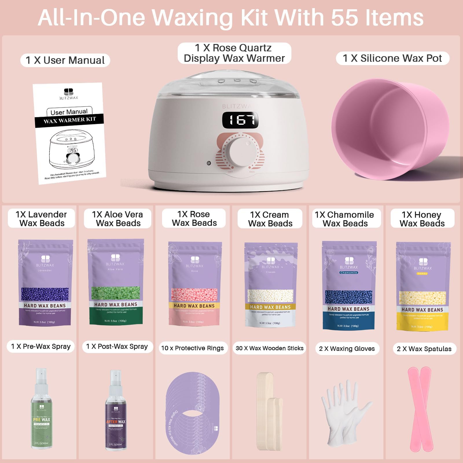 BLITZWAX skin-friendly wax beads suited for sensitive areas.