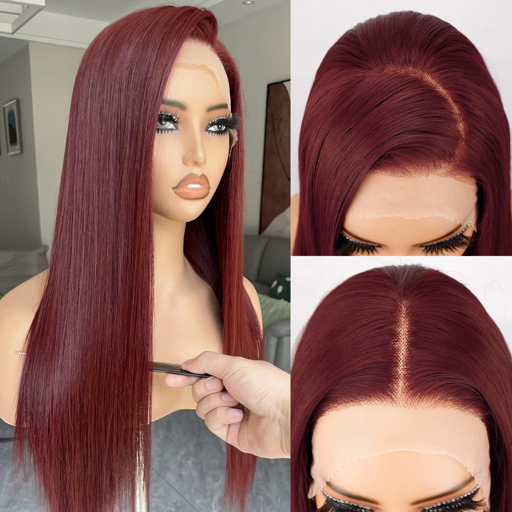 BLL Burgundy Wig 26-inch straight lace front for easy daily styling