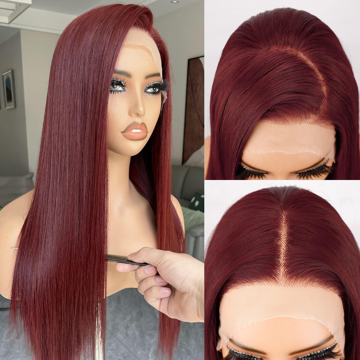 BLL Burgundy Wig 26-inch straight lace front for easy daily styling