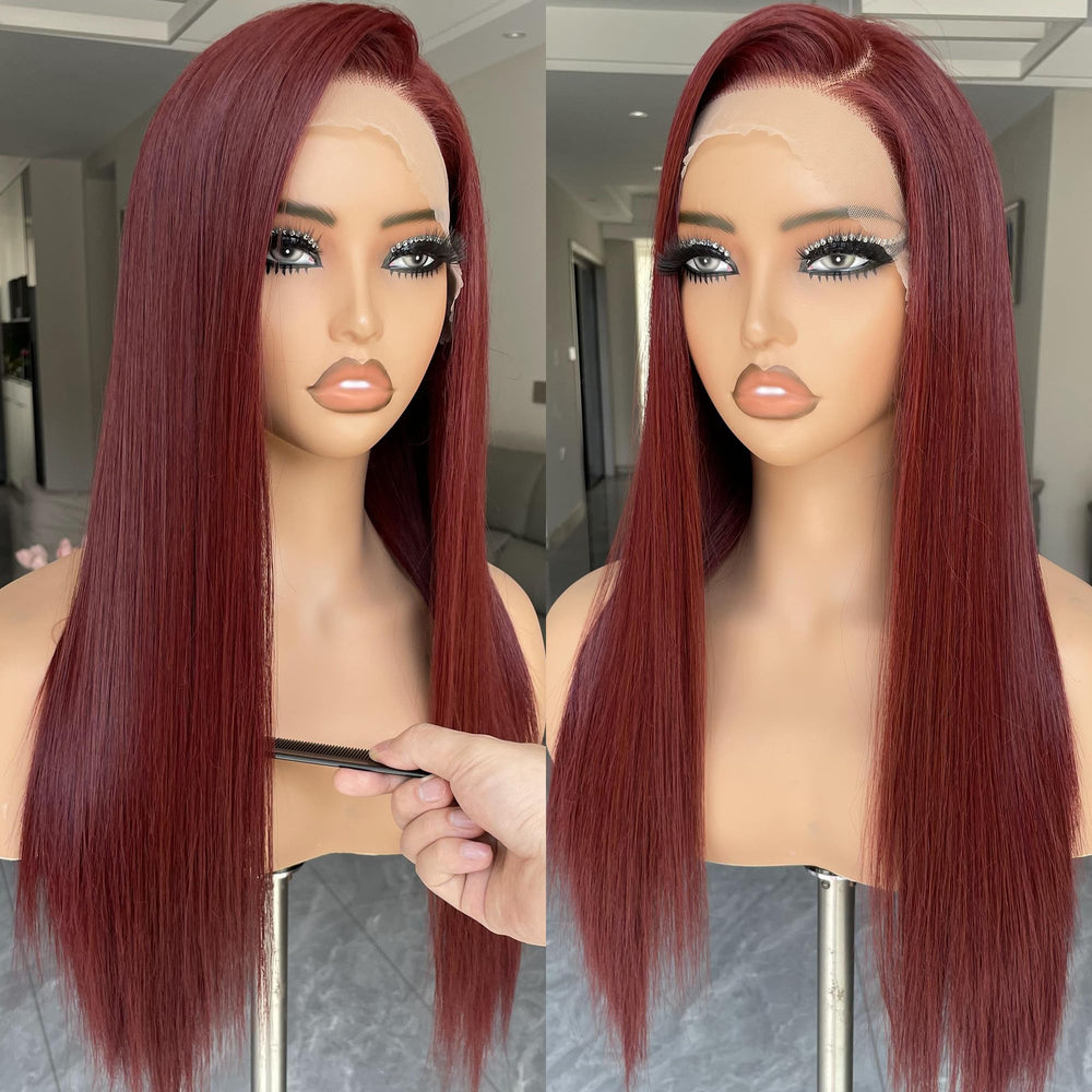 BLL Burgundy Wig 13x4 lace close-up showing pre-plucked natural hairline