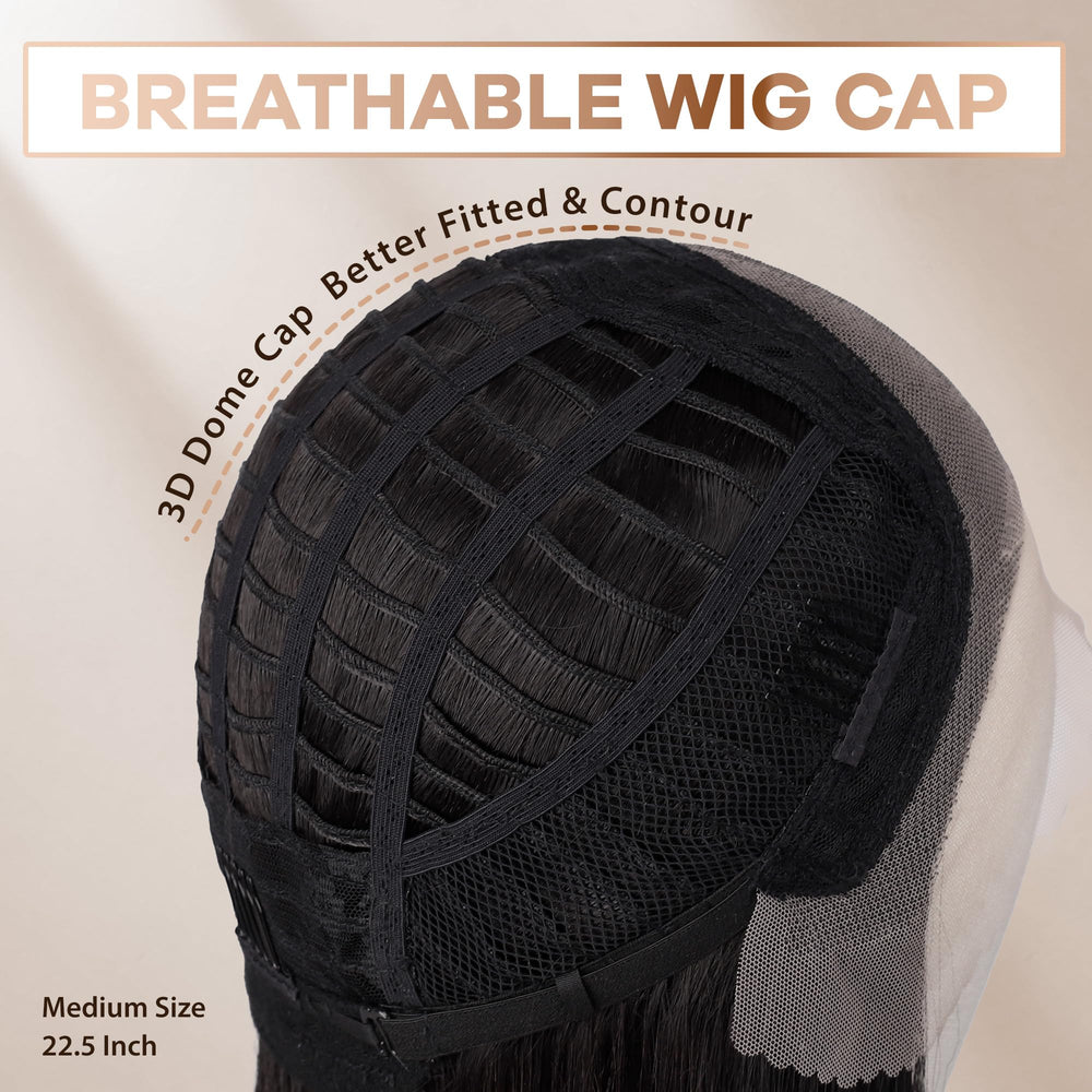 BLL long straight wig demonstrates multiple part options for styling.