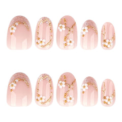 Bloazife white flower pattern nails for elegant spring looks.