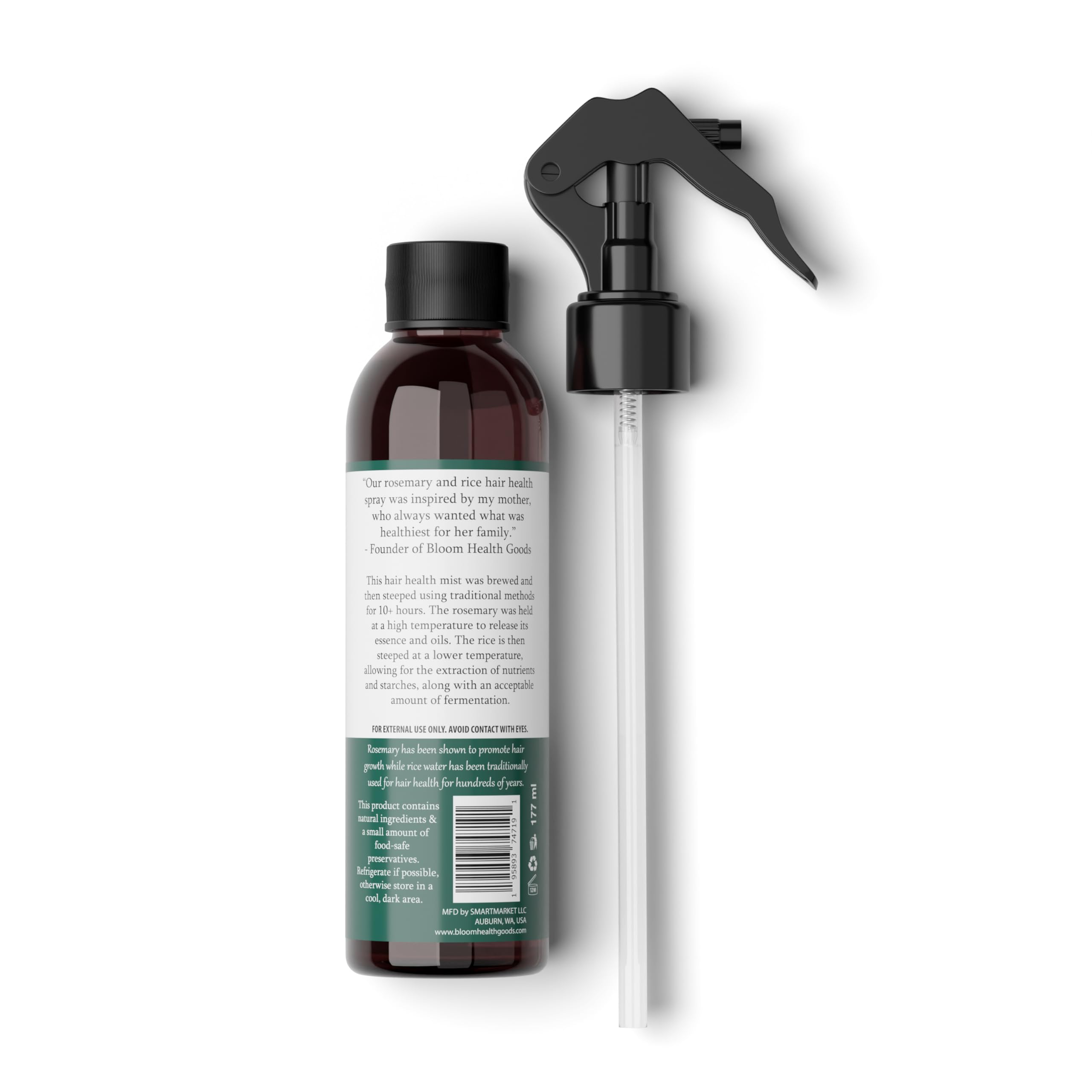 BLOOM HEALTH GOODS rosemary infusion steeping process highlights natural preparation for care.