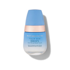 Bloomeffects Tulip Dew Drops serum bottle on a clean vanity for a dewy glow
