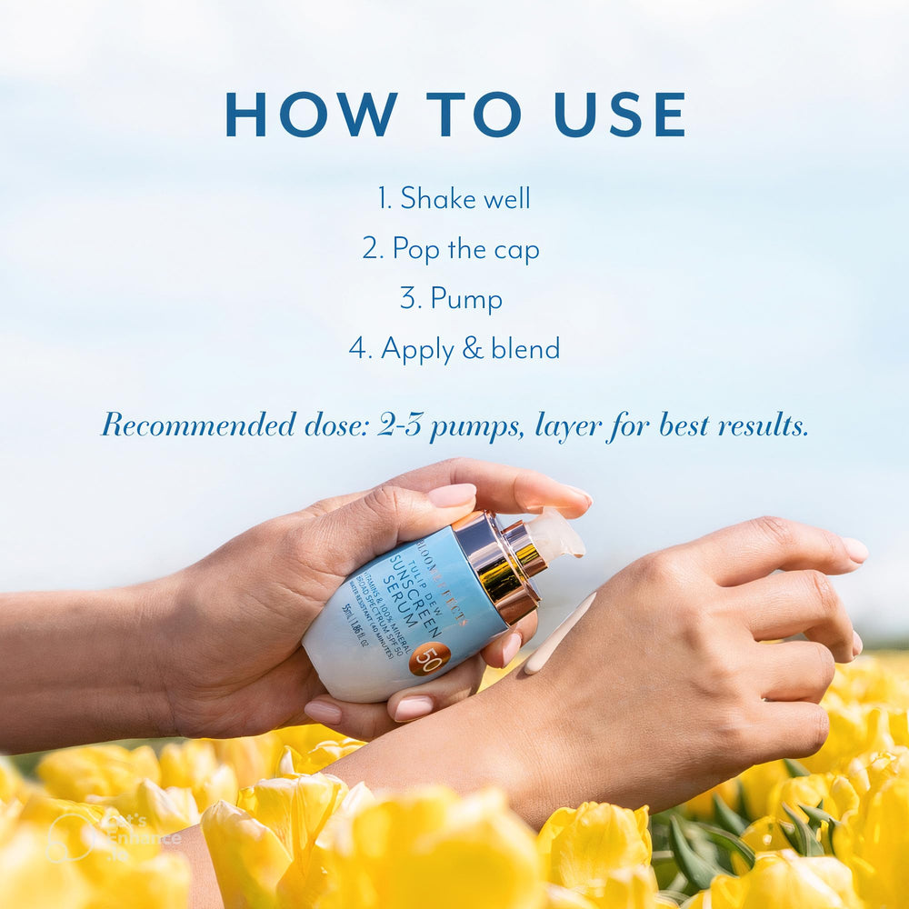 Bloomeffects Tulip Dew Sunscreen label info notes mineral SPF and clean formula.