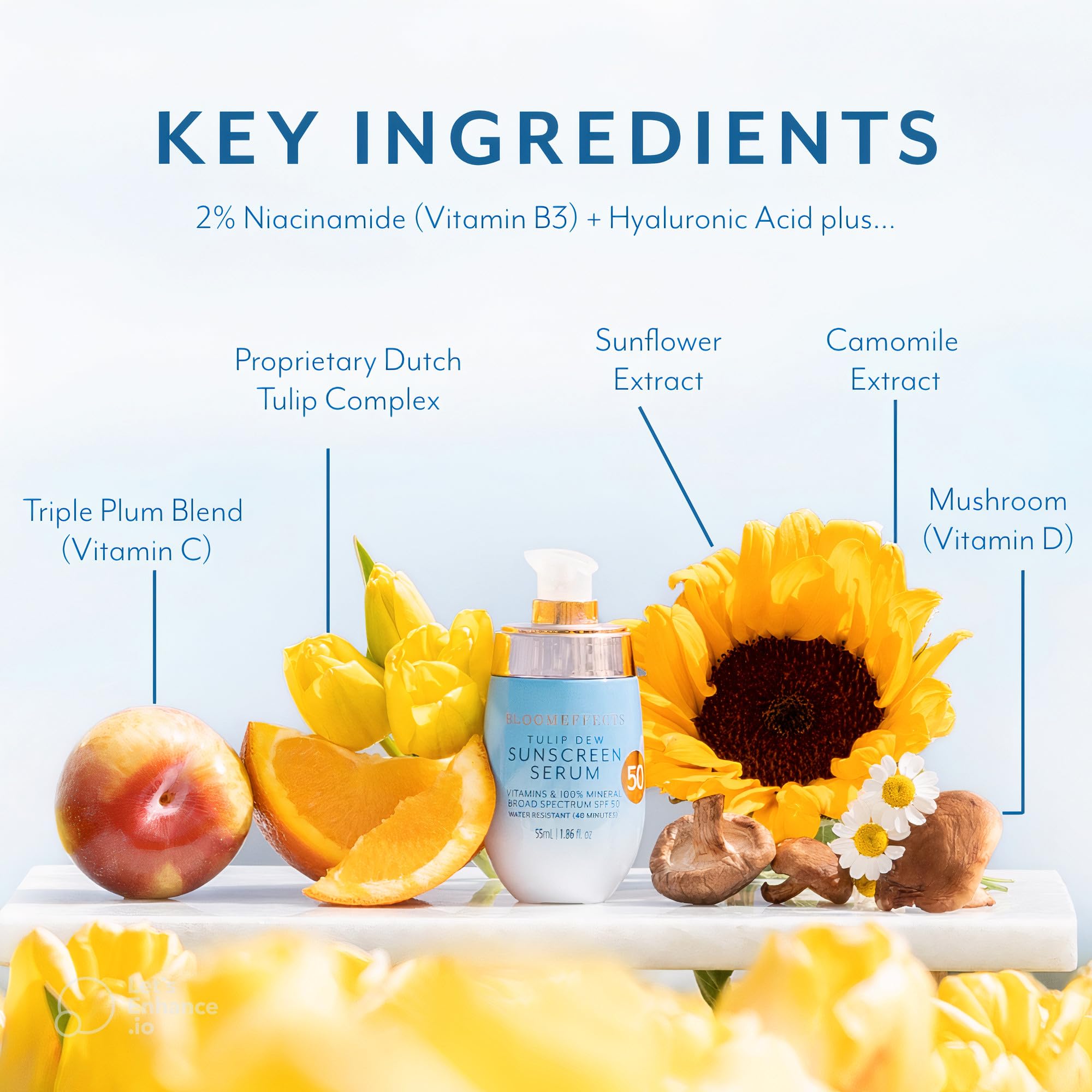 Bloomeffects Tulip Dew Sunscreen swirl texture shows light sheer tint for glow.