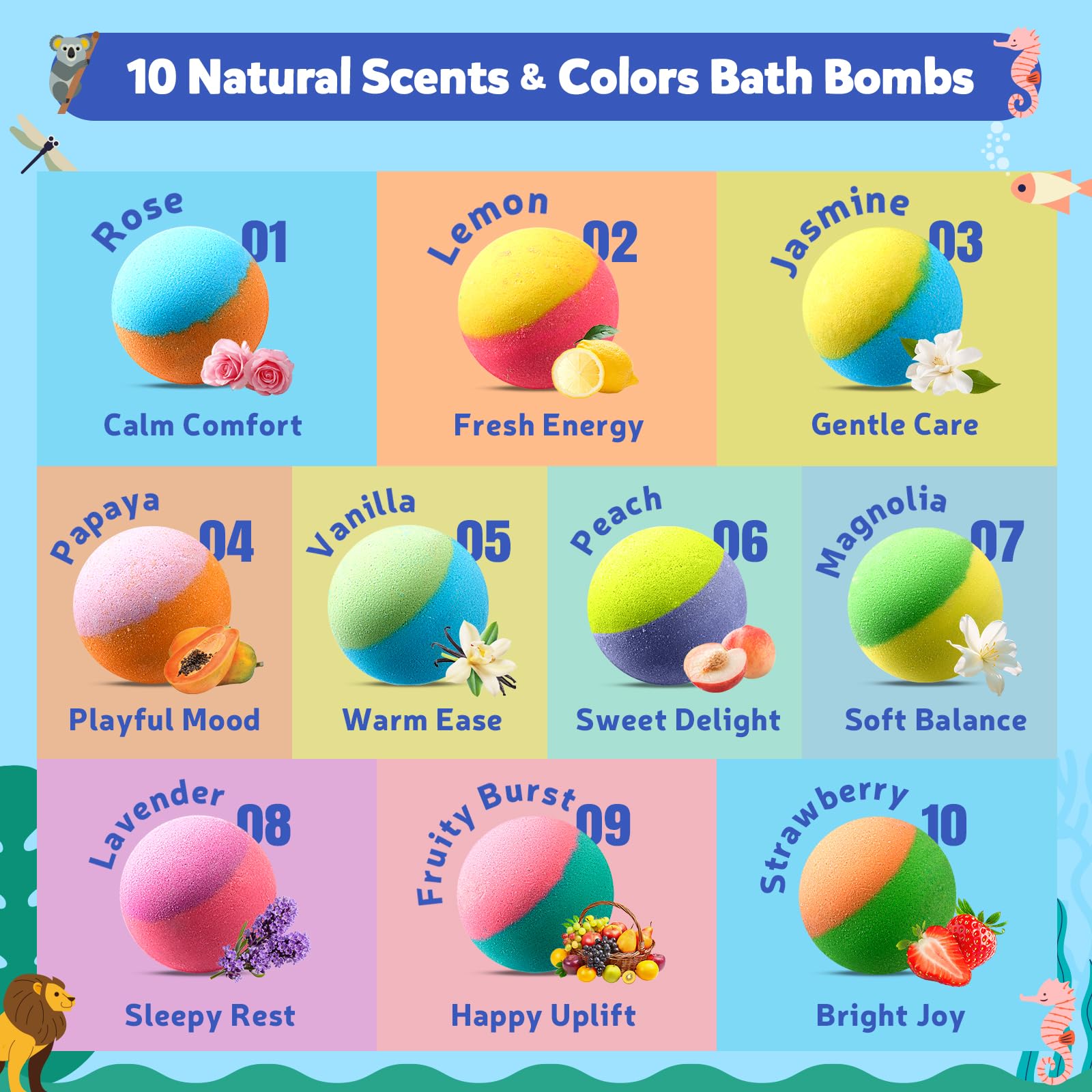 BloomFizzy mess-free bath time with non-staining formula simplifies cleanup.