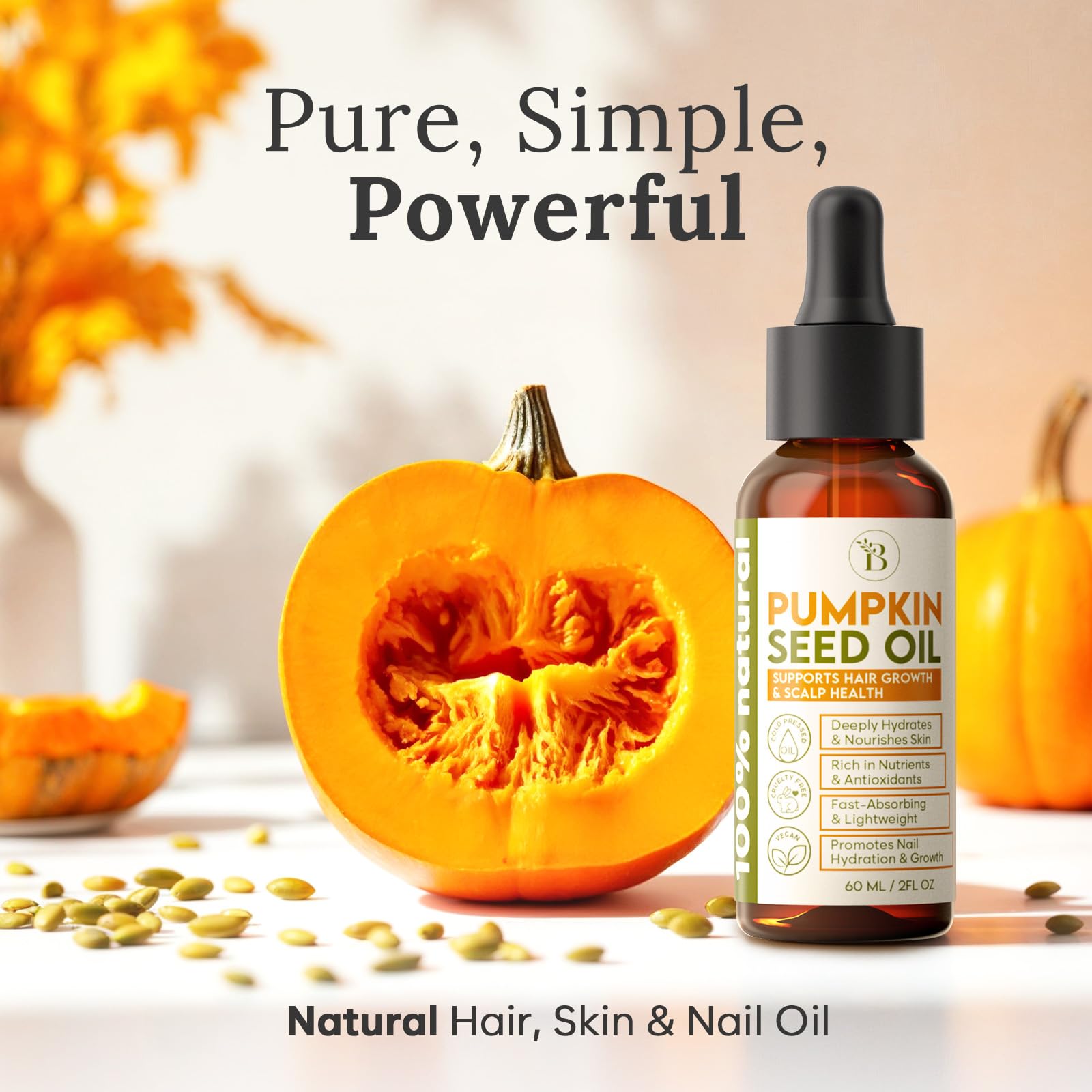 BLOOMORA pumpkin seed oil scalp massage demonstrates soothing care and nourishment.