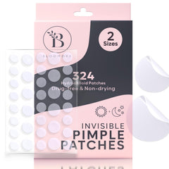 BLOOMORA patch close-up showing clear 8mm and 12mm sizes for discreet spot coverage.