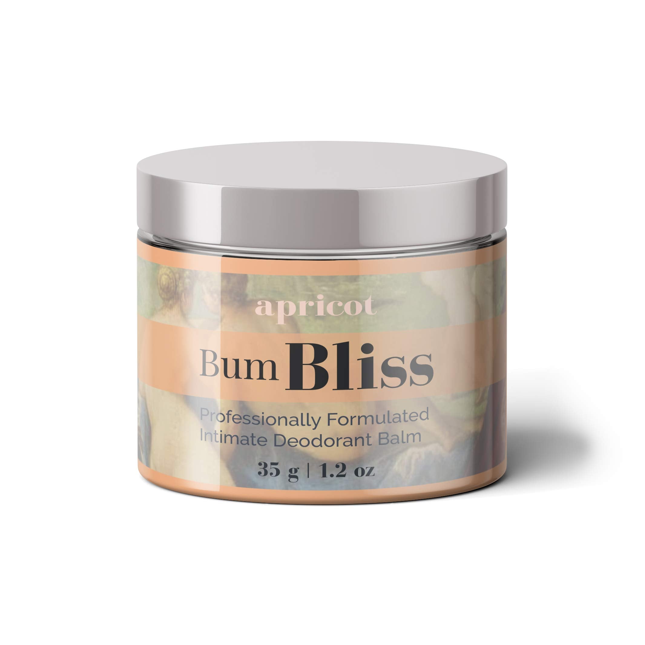 Bloomsdays Bum Bliss apricot balm jar showing compact packaging for odor neutralization