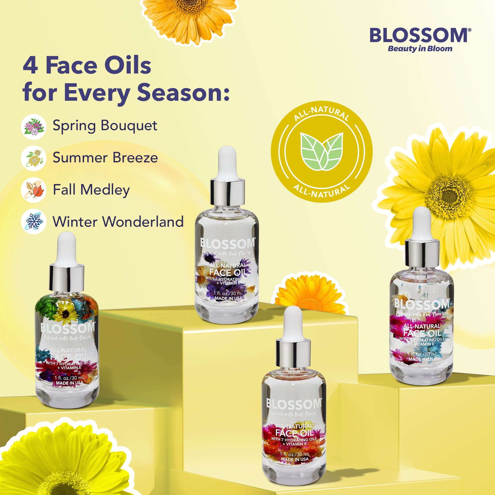Blossom USA-made cruelty-free packaging displayed on box and bottle.