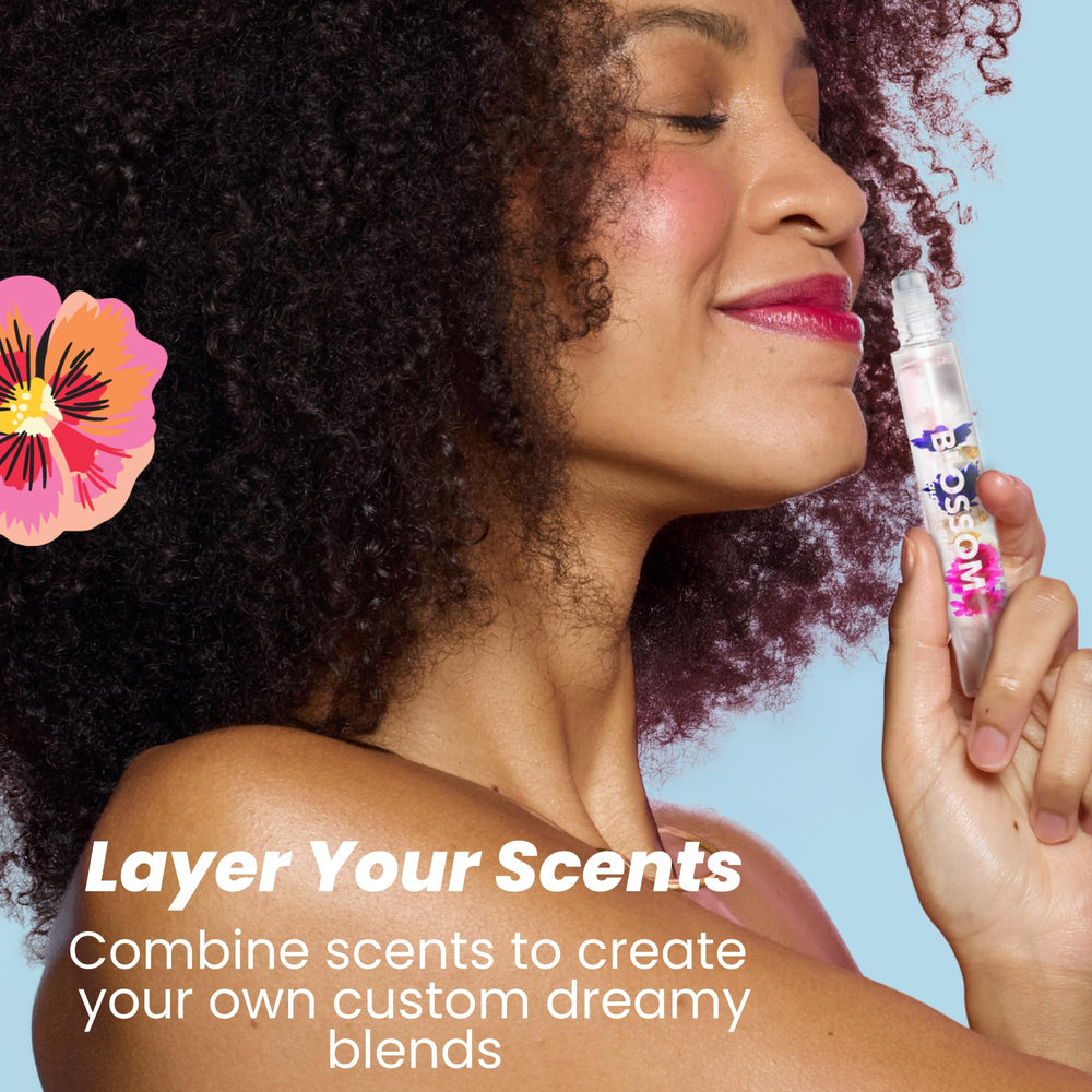 Blossom Roll-On Rose close-up—with real flower infusion for luxe scent.
