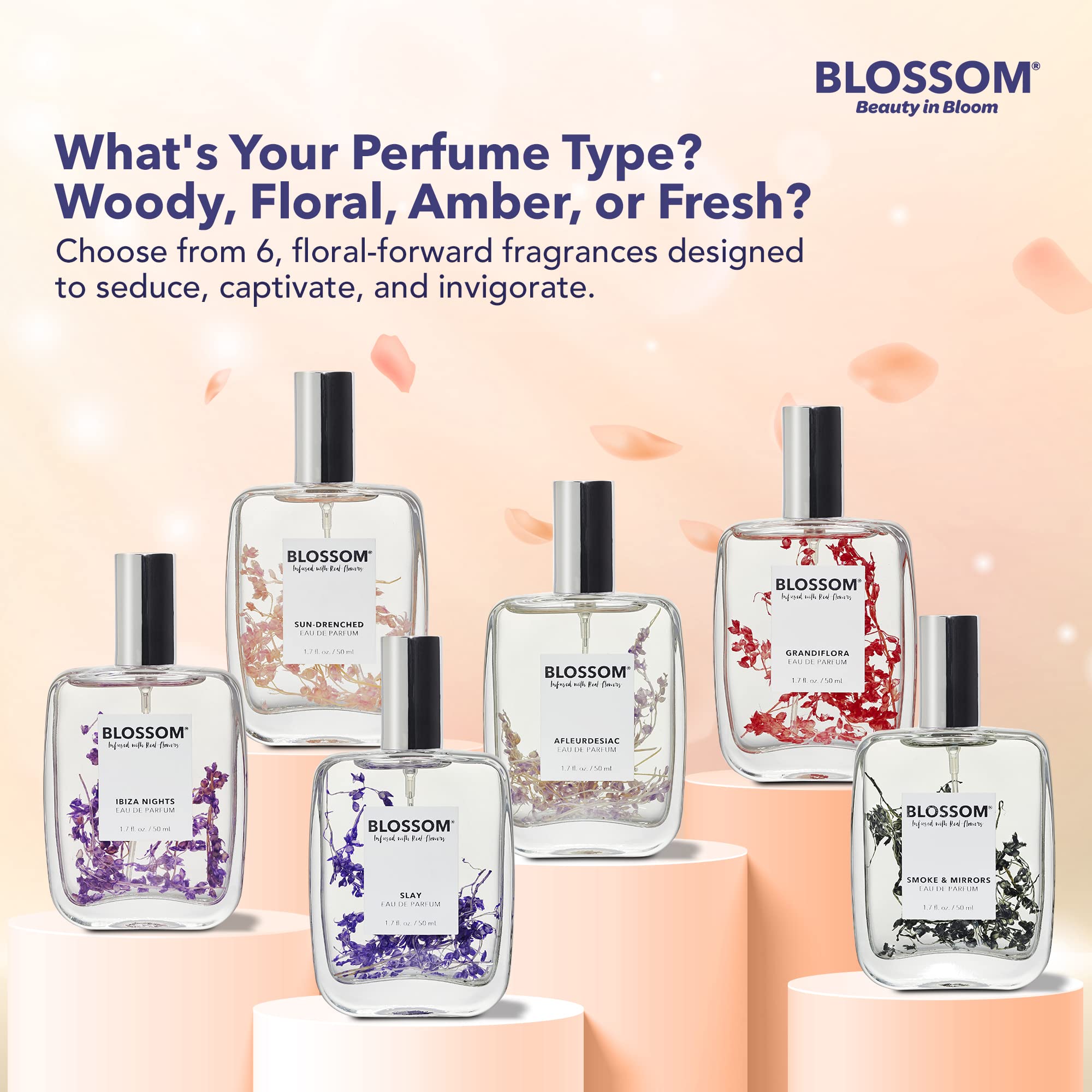 Blossom Sun-Drenched EDP amber-citrus notes emphasize versatility for every mood.