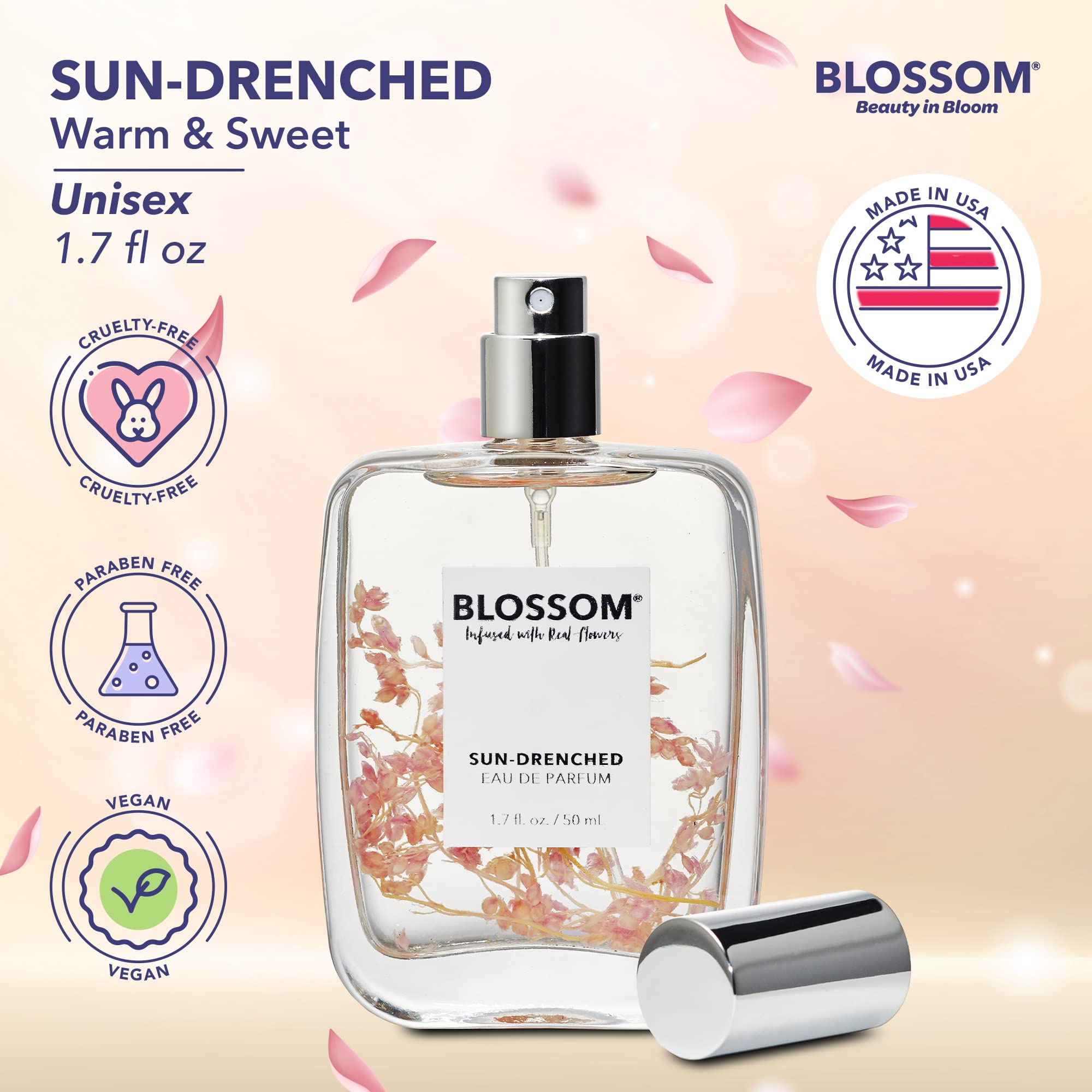 Blossom Sun-Drenched EDP real flowers infusion evokes natural, luxurious aroma.