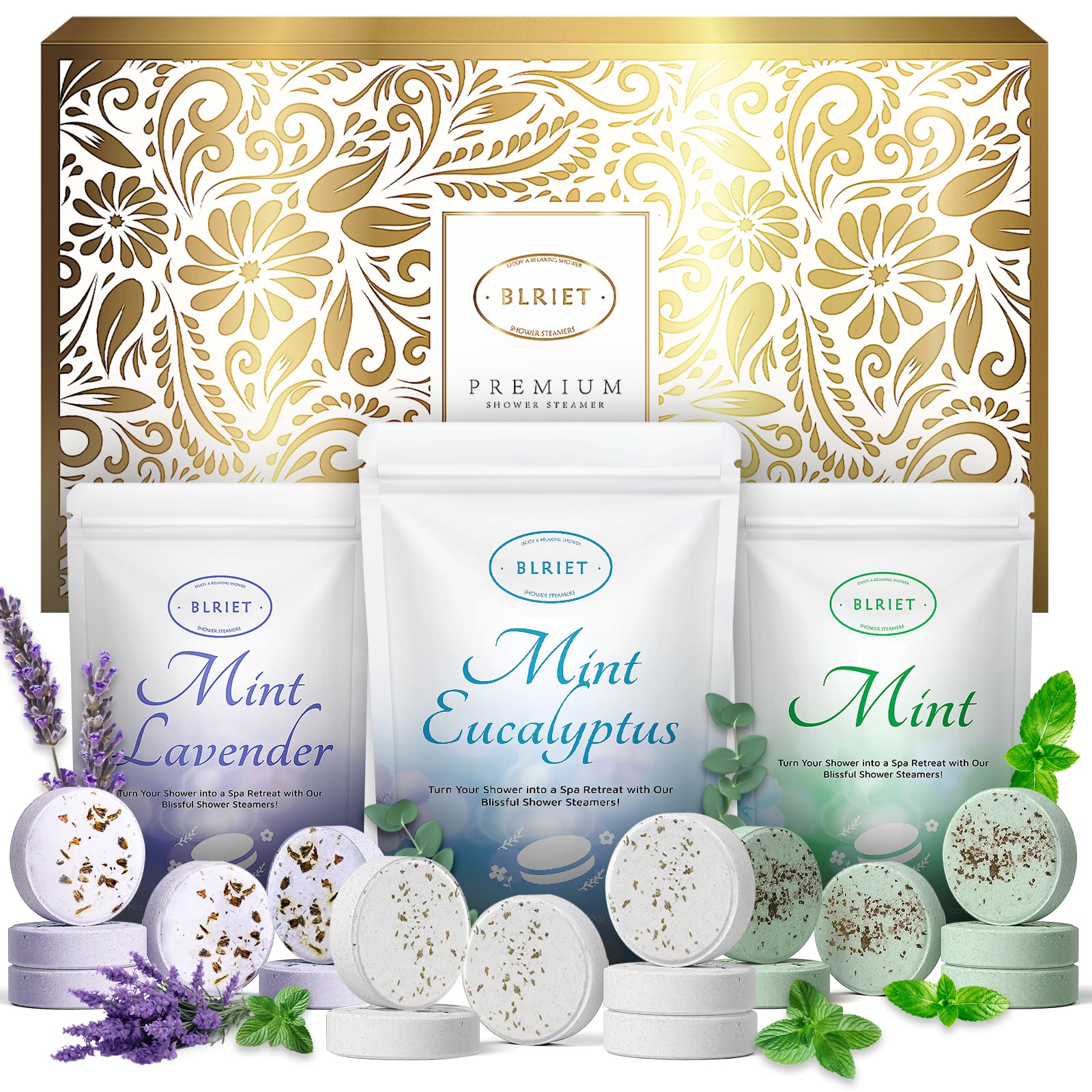 BLRIET 18-pack gift box of shower steamers for spa-at-home gifting