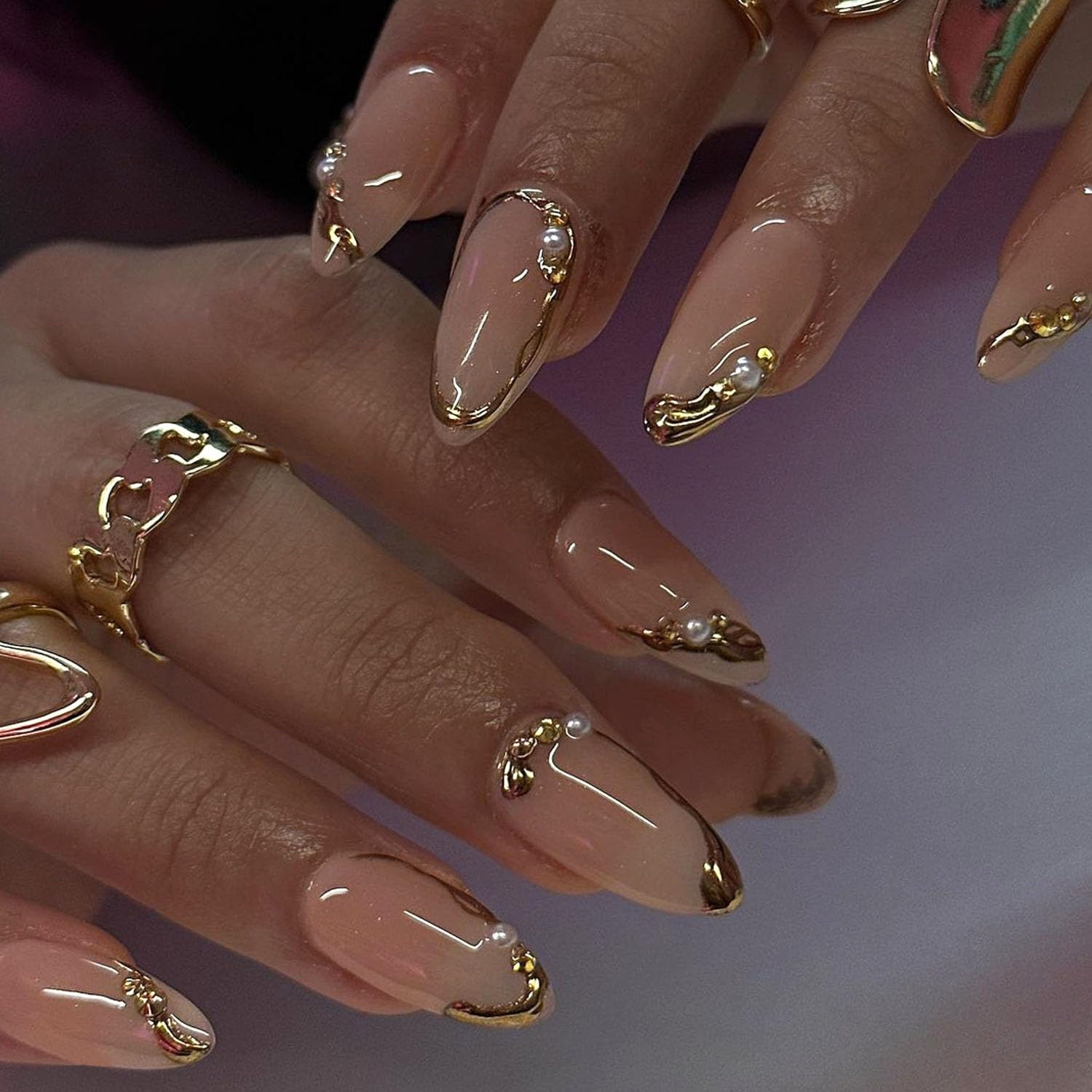Blruyci almond press-on nails pack with nude tips for quick at-home glam.