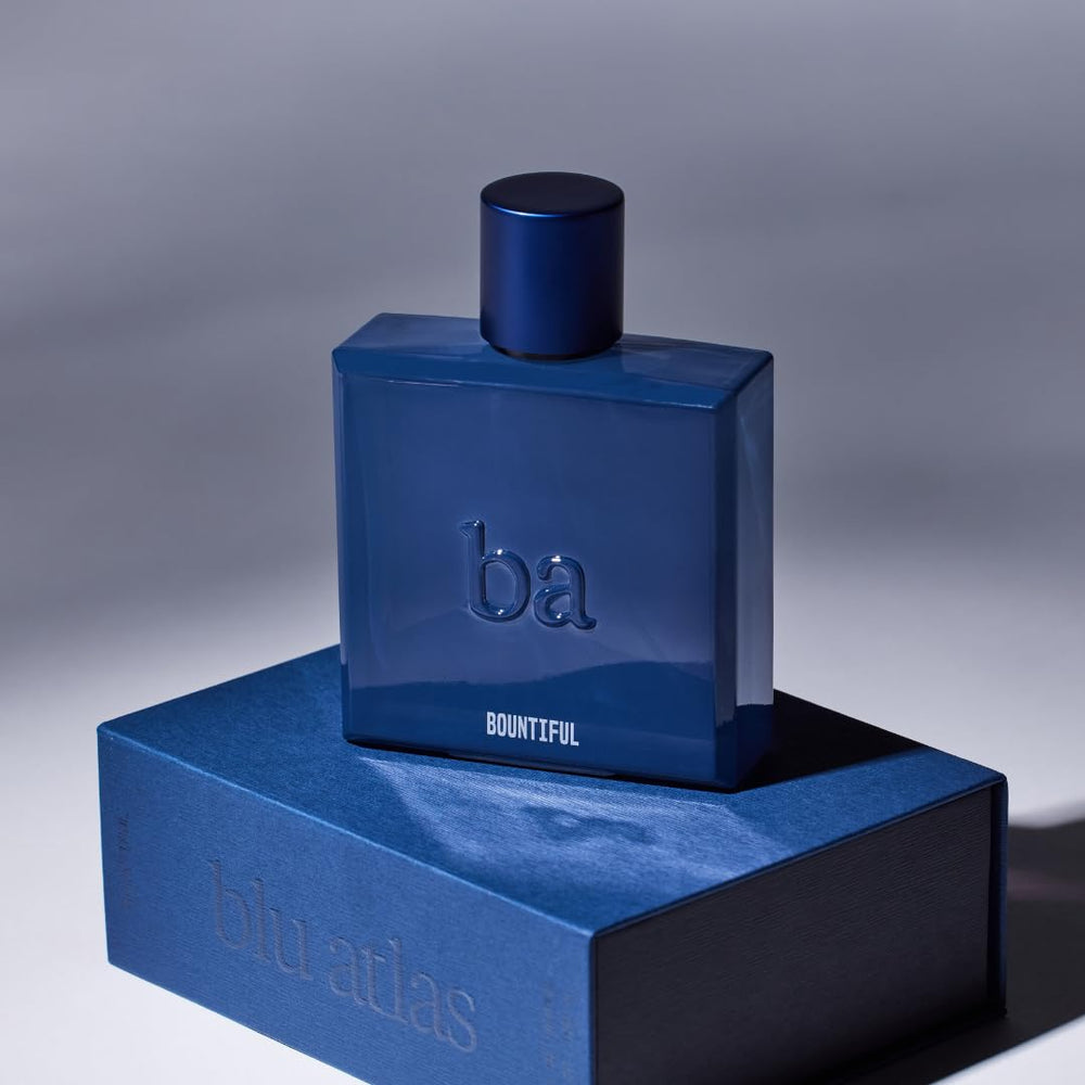Blu Atlas Bountiful bottle cap close-up highlights premium design for refined grooming.