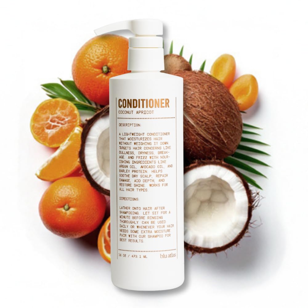 Blu Atlas conditioner bottle pour showing lightweight hydration
