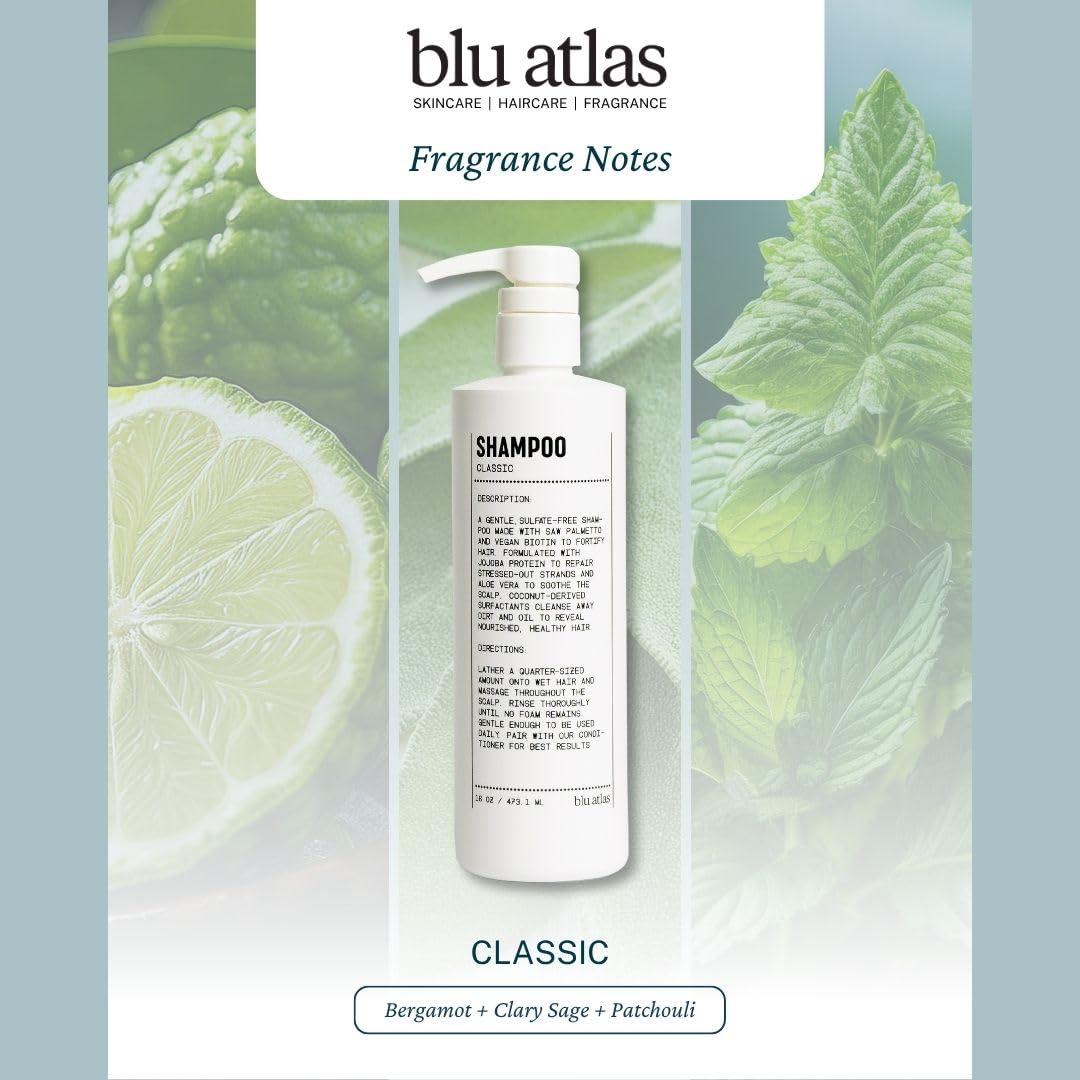 Blu Atlas on bathroom shelf showcases daily-use grooming routine.
