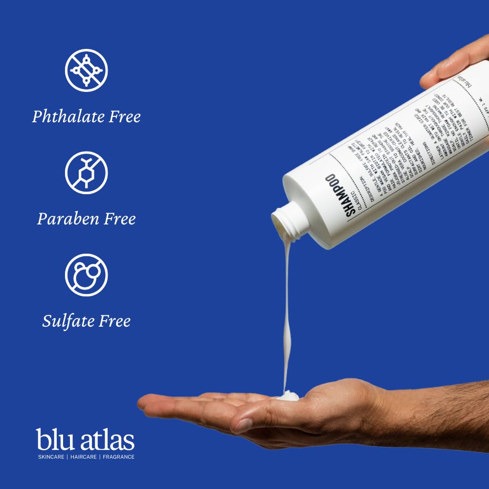 Blu Atlas rich lather showing sulfate-free cleansing ideal for everyday use.