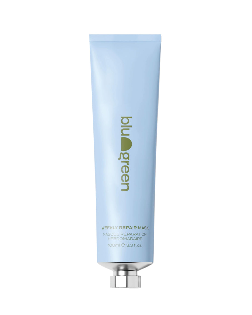 BLU & GREEN Weekly Repair Mask cream texture shows rich, nourishing formula for softer hair.