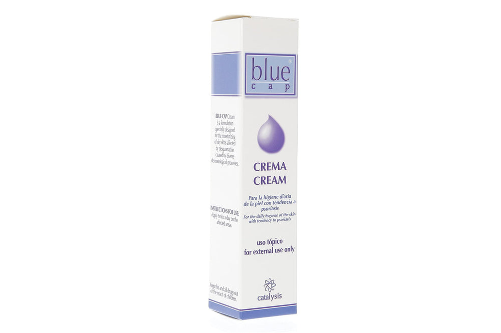 Blue Cap moisturising cream jar close-up highlights rich cream for smooth, hydrated skin.