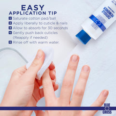 Close-up of Blue Cross cuticle remover application process.