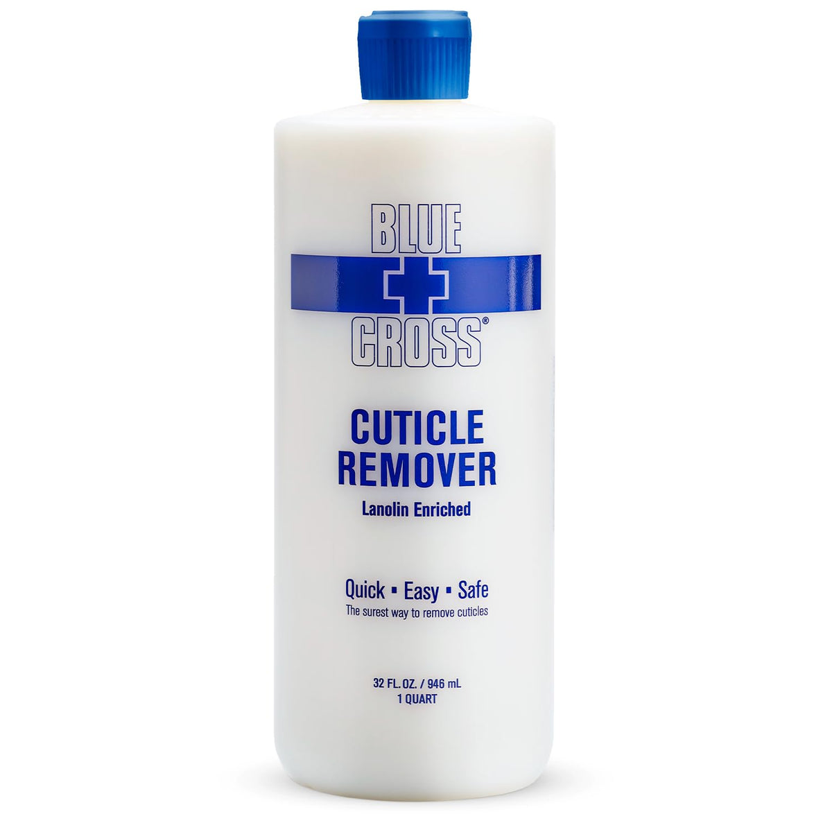 Blue Cross Cuticle Remover bottle for professional nail care.