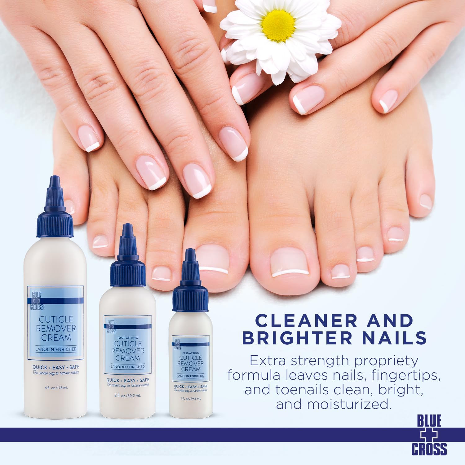 Blue Cross Cuticle Remover Cream no-wash manicure setup demonstration.