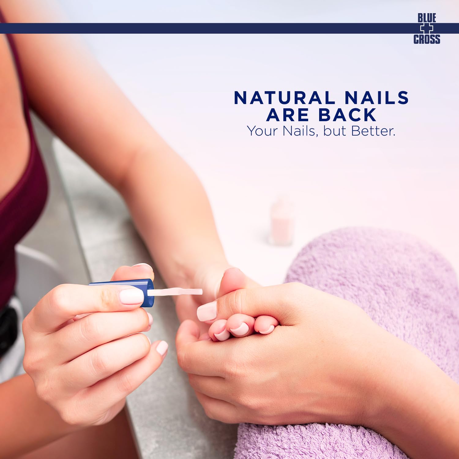 Blue Cross Illuminating Nail Concealer on nails with natural glow and even coverage