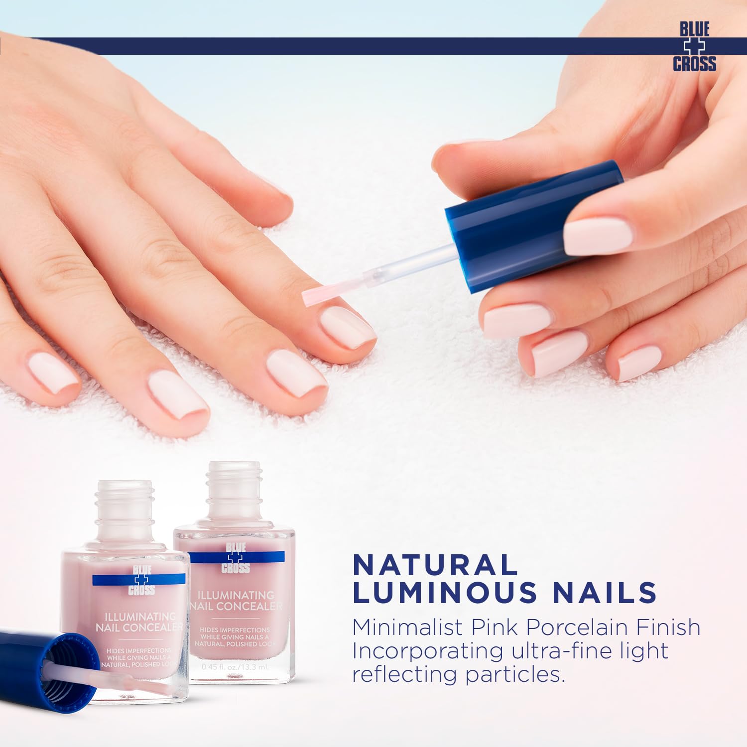 Blue Cross Illuminating Nail Concealer packaging displaying USA-made badge