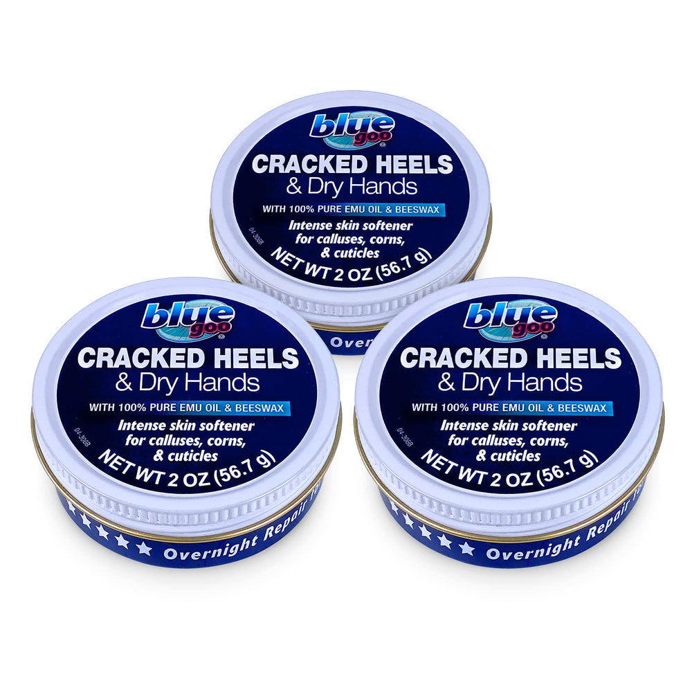 Blue Goo triple hydration jar front showing extended moisture for feet and hands