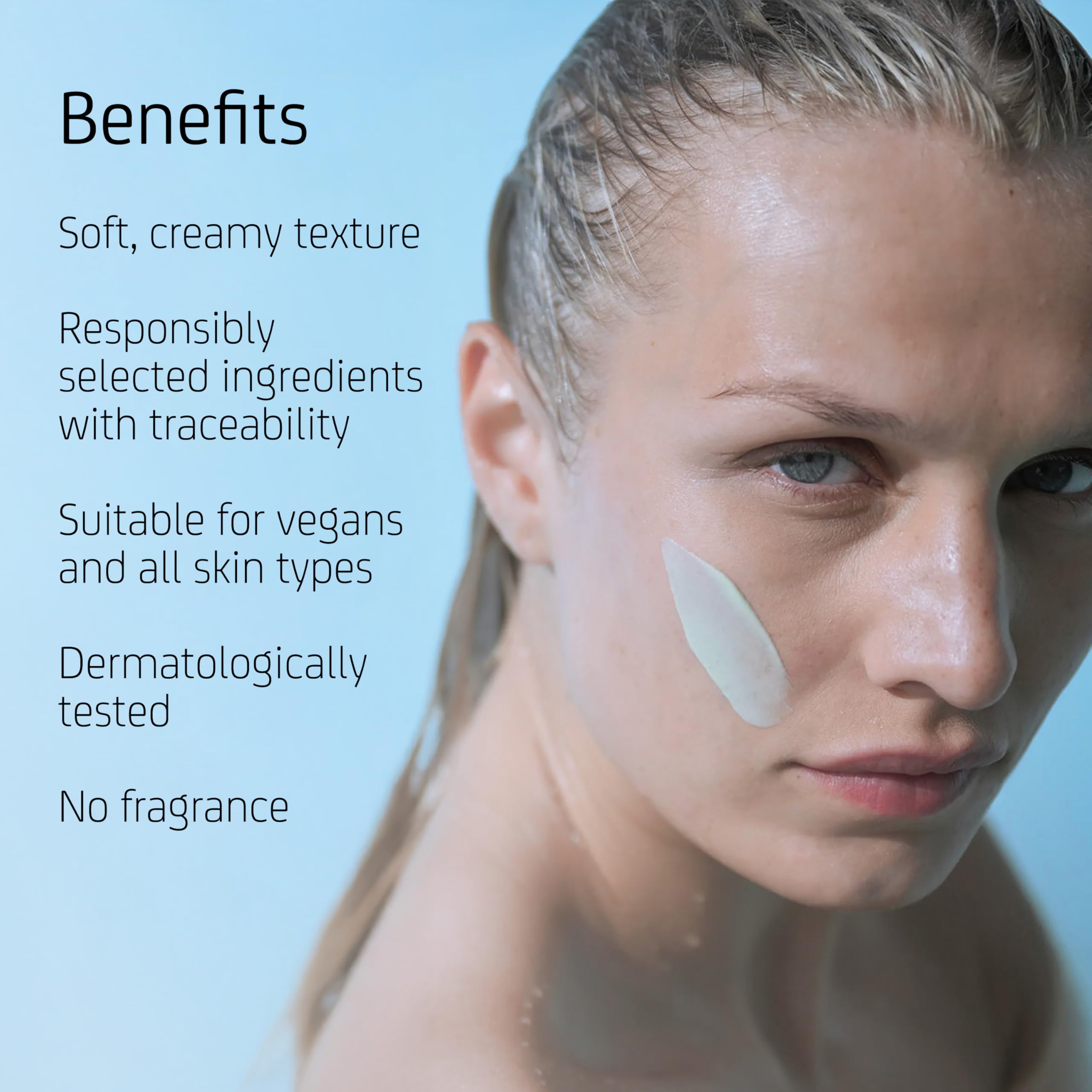 Blue Lagoon face mask application smooth spread demonstrates quick skin-nourishing routine.